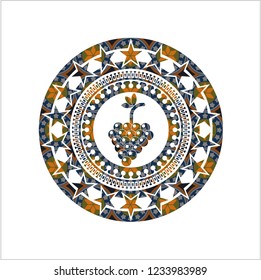 bunch of grapes icon inside arabesque emblem background. arabic decoration.