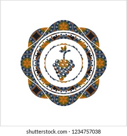 bunch of grapes icon inside arabesque badge. arabic decoration.