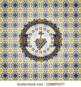 bunch of grapes icon inside arabesque style emblem. arabic decoration.