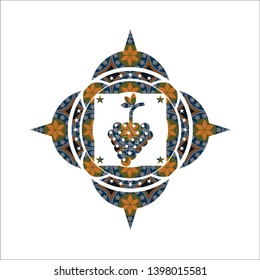 bunch of grapes icon inside arabesque style badge. arabic decoration.