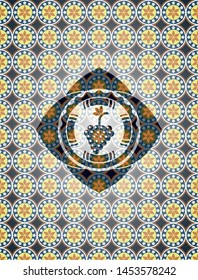 bunch of grapes icon inside arabesque emblem background. arabic decoration.