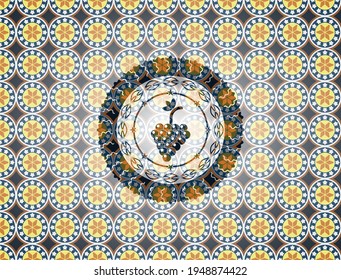 grupo de uvas icono dentro del fondo del emblema árabe. decoración árabe. 