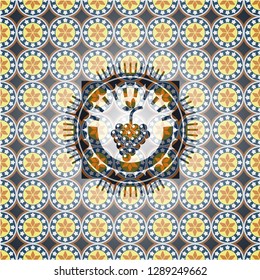 bunch of grapes icon inside arabic emblem. Arabesque decoration.
