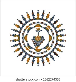 bunch of grapes icon inside arabic badge background. Arabesque decoration.
