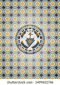 bunch of grapes icon inside arabic badge background. Arabesque decoration.