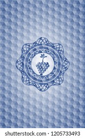 bunch of grapes icon inside blue emblem with geometric pattern.