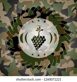 bunch of grapes icon inside camo emblem