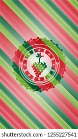 bunch of grapes icon inside christmas style badge..
