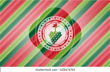bunch of grapes icon inside christmas style emblem.