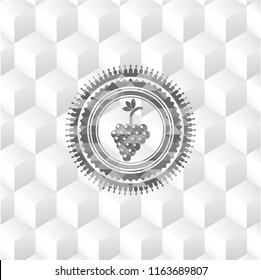 bunch of grapes icon inside grey icon or emblem with geometric cube white background