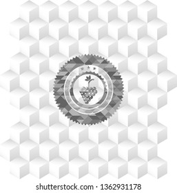 bunch of grapes icon inside grey icon or emblem with geometric cube white background
