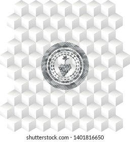 bunch of grapes icon inside grey emblem. Vintage with geometric cube white background