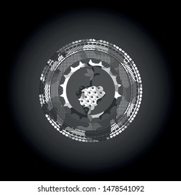 bunch of grapes icon inside grey camo emblem