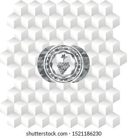 bunch of grapes icon inside grey emblem with cube white background