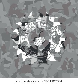 bunch of grapes icon inside grey camouflaged emblem
