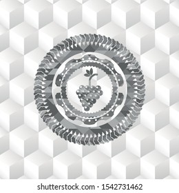 bunch of grapes icon inside grey emblem. Vintage with geometric cube white background