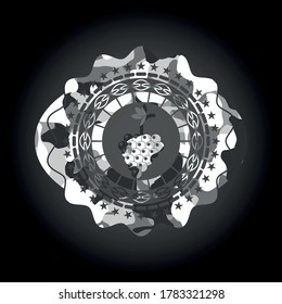 grupo de uvas icono dentro del emblema de camuflaje gris. 