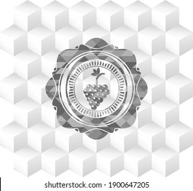 bunch of grapes icon inside grey emblem. Retro with geometric cube white background. 
