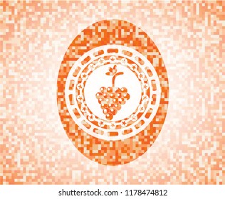 bunch of grapes icon inside orange mosaic emblem with background