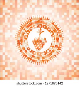 bunch of grapes icon inside orange mosaic emblem