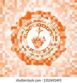 bunch of grapes icon inside orange mosaic emblem with background