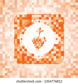 bunch of grapes icon inside orange mosaic emblem with background