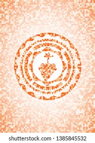 bunch of grapes icon inside orange tile background illustration. Square geometric mosaic seamless pattern with emblem inside.