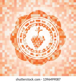 bunch of grapes icon inside orange mosaic emblem