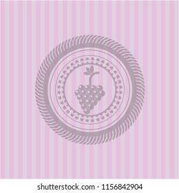bunch of grapes icon inside pink emblem. Vintage.