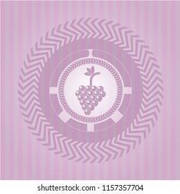 bunch of grapes icon inside pink emblem. Vintage.