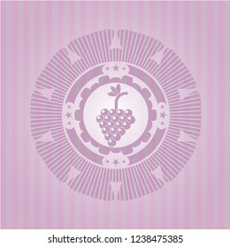 bunch of grapes icon inside pink emblem. Vintage.