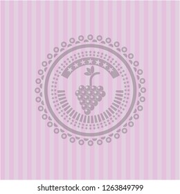 bunch of grapes icon inside pink emblem. Vintage.