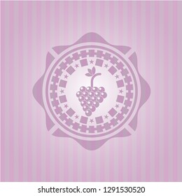 bunch of grapes icon inside pink emblem. Vintage.
