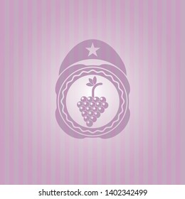 bunch of grapes icon inside pink emblem. Retro
