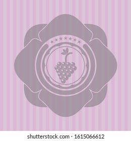 bunch of grapes icon inside pink emblem. Retro