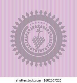 bunch of grapes icon inside pink emblem. Vintage.