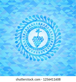 bunch of grapes icon inside realistic sky blue emblem. Mosaic background