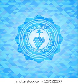 bunch of grapes icon inside realistic sky blue emblem. Mosaic background