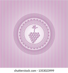 bunch of grapes icon inside realistic pink emblem
