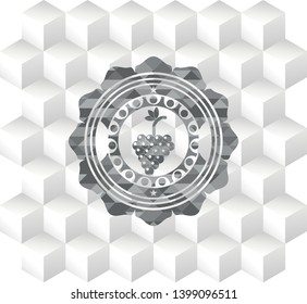 bunch of grapes icon inside realistic grey emblem with cube white background