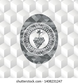 bunch of grapes icon inside realistic grey emblem with cube white background