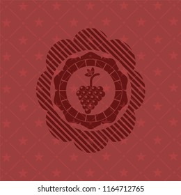 bunch of grapes icon inside red emblem. Vintage.