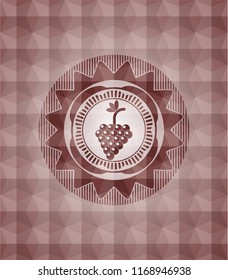bunch of grapes icon inside red badge with geometric background. Seamless.
