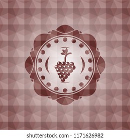 bunch of grapes icon inside red geometric emblem. Seamless.
