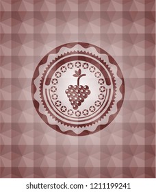 bunch of grapes icon inside red geometric badge. Seamless.