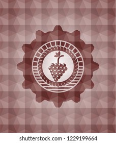 bunch of grapes icon inside red geometric badge. Seamless.