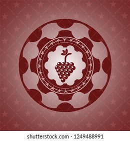 bunch of grapes icon inside red emblem. Vintage.