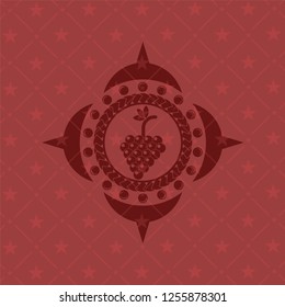 bunch of grapes icon inside red emblem. Retro