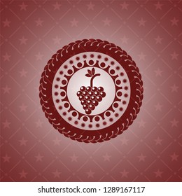 bunch of grapes icon inside red emblem. Retro