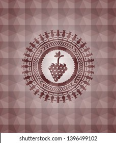 bunch of grapes icon inside red geometric emblem. Seamless.